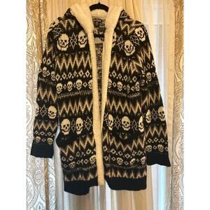 Hot Top Skulls Open Cardigan Faux Fur Lined Hood Women's Medium Goth